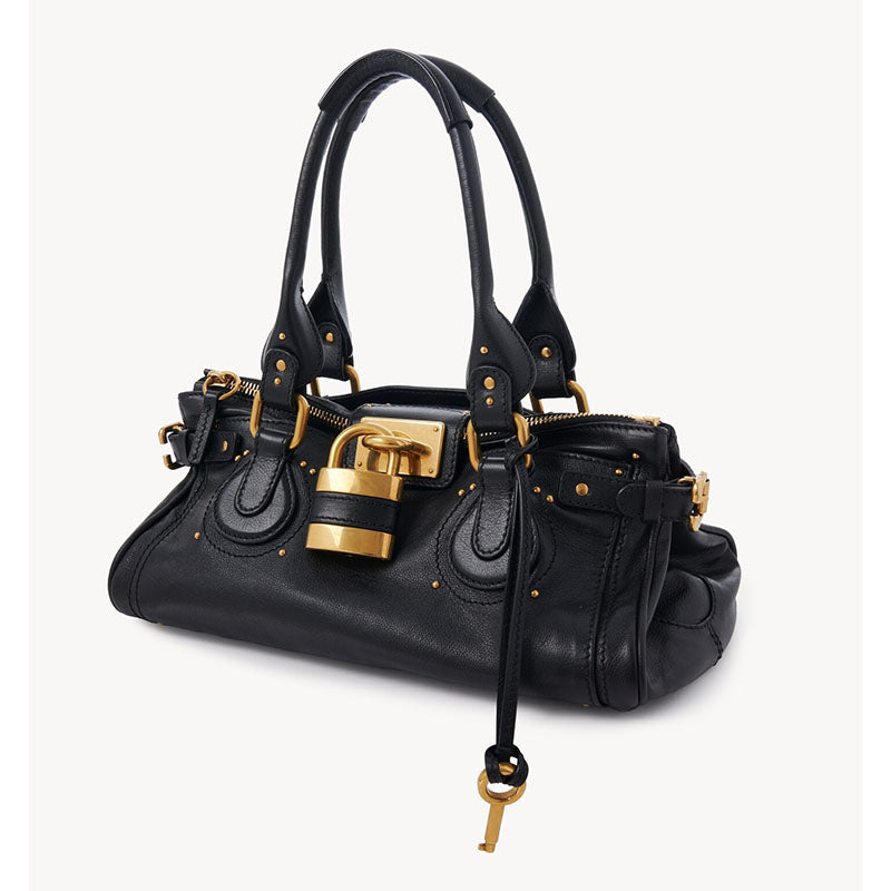 Women’s Vegan Leather Studs Boston Handbag with Large Lock