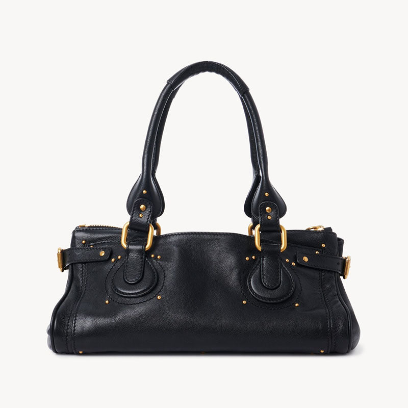 Women’s Vegan Leather Studs Boston Handbag with Large Lock