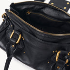 Women’s Vegan Leather Studs Boston Handbag with Large Lock