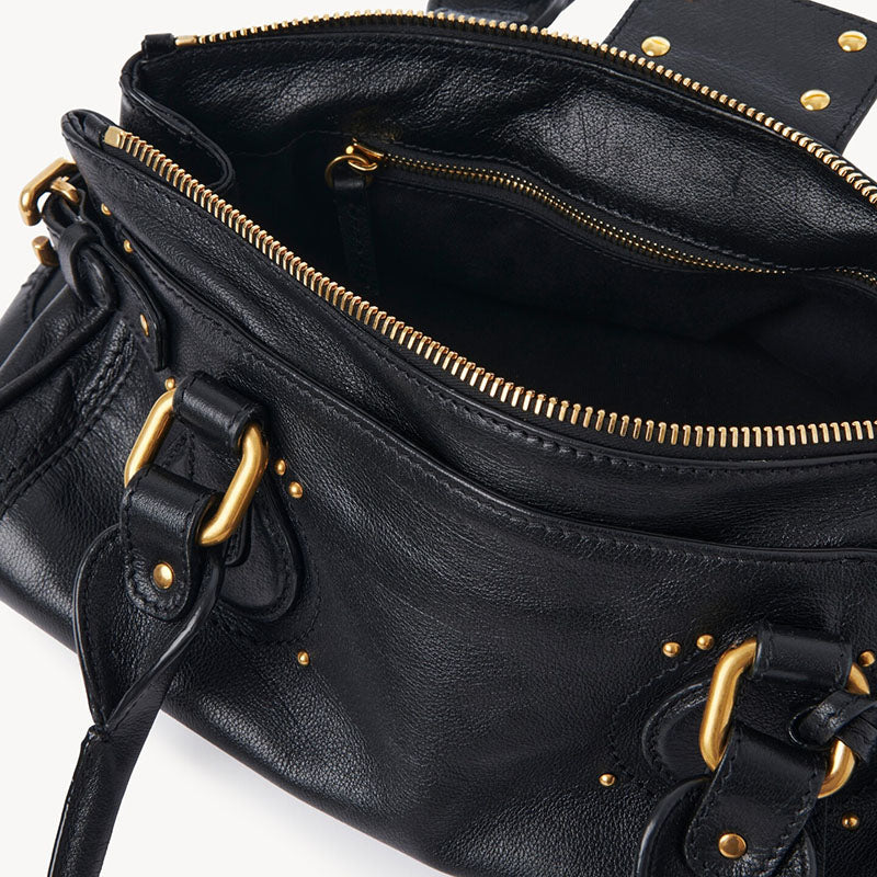 Women’s Vegan Leather Studs Boston Handbag with Large Lock