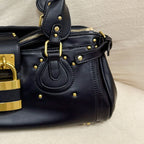 Women’s Vegan Leather Studs Boston Handbag with Large Lock