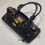 Women’s Vegan Leather Studs Boston Handbag with Large Lock