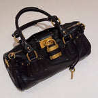 Women’s Vegan Leather Studs Boston Handbag with Large Lock