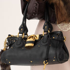Women’s Vegan Leather Studs Boston Handbag with Large Lock