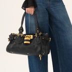 Women’s Vegan Leather Studs Boston Handbag with Large Lock