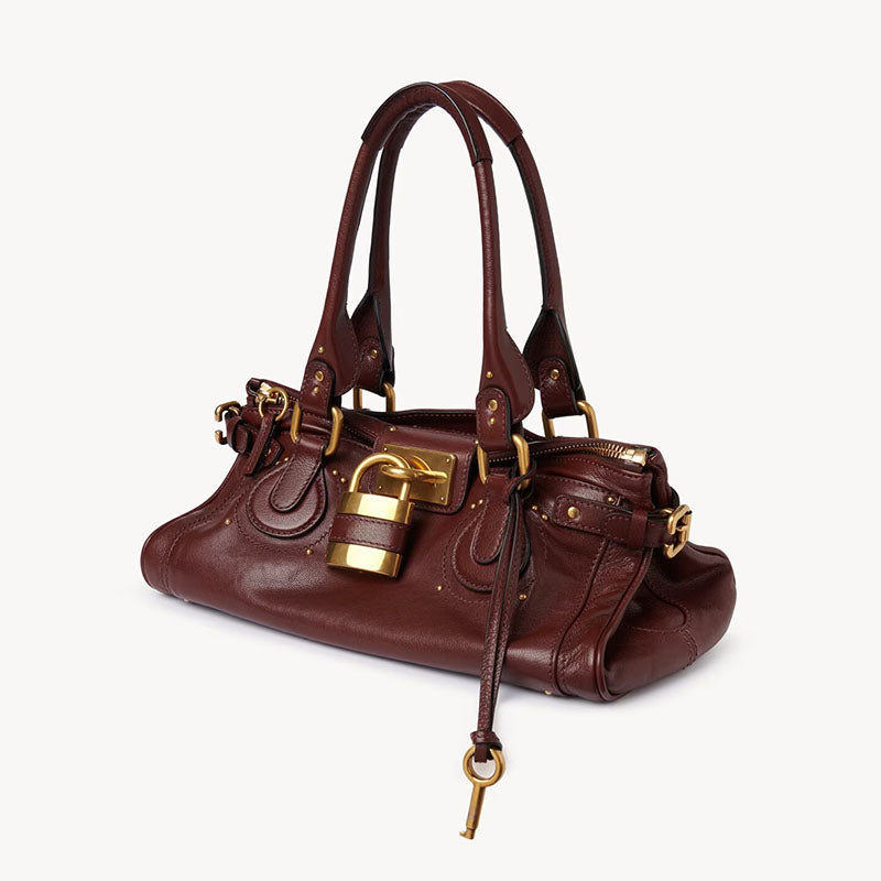 Women’s Vegan Leather Studs Boston Handbag with Large Lock