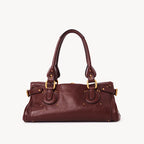 Women’s Vegan Leather Studs Boston Handbag with Large Lock