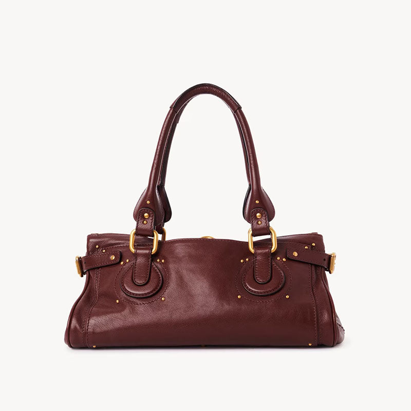 Women’s Vegan Leather Studs Boston Handbag with Large Lock
