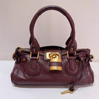 Women’s Vegan Leather Studs Boston Handbag with Large Lock