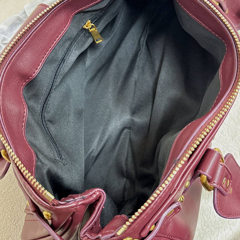 Women’s Vegan Leather Studs Boston Handbag with Large Lock