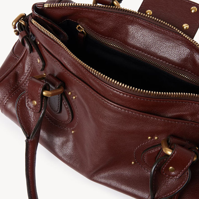 Women’s Vegan Leather Studs Boston Handbag with Large Lock