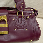 Women’s Vegan Leather Studs Boston Handbag with Large Lock