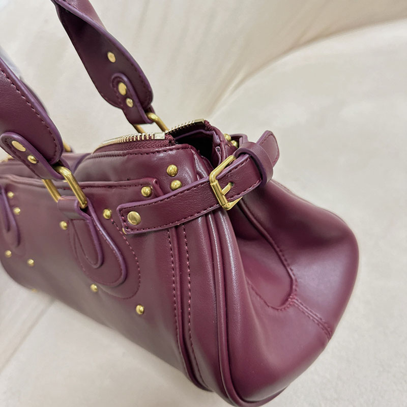 Women’s Vegan Leather Studs Boston Handbag with Large Lock
