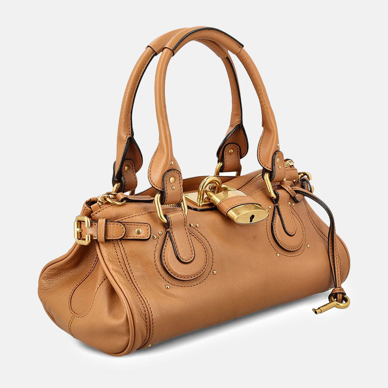 Women’s Vegan Leather Studs Boston Handbag with Large Lock