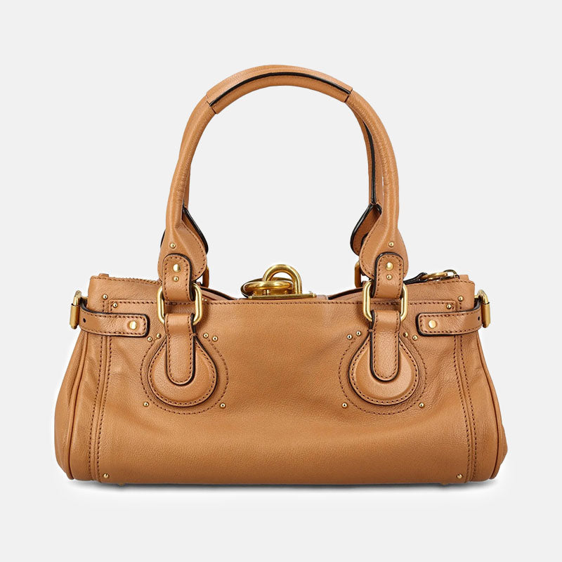 Women’s Vegan Leather Studs Boston Handbag with Large Lock