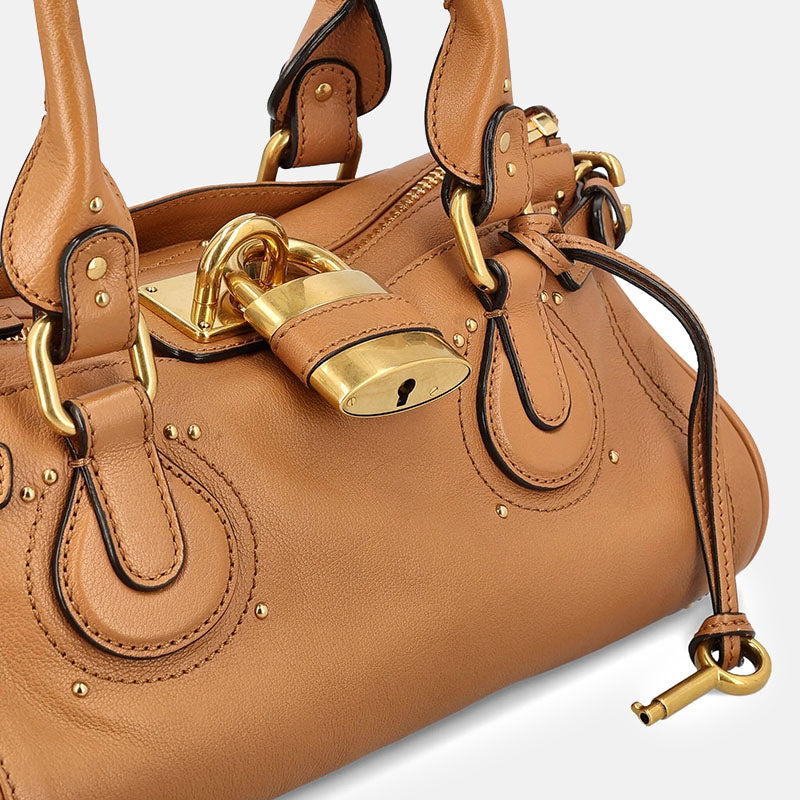 Women’s Vegan Leather Studs Boston Handbag with Large Lock