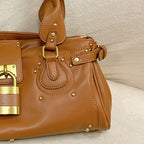 Women’s Vegan Leather Studs Boston Handbag with Large Lock