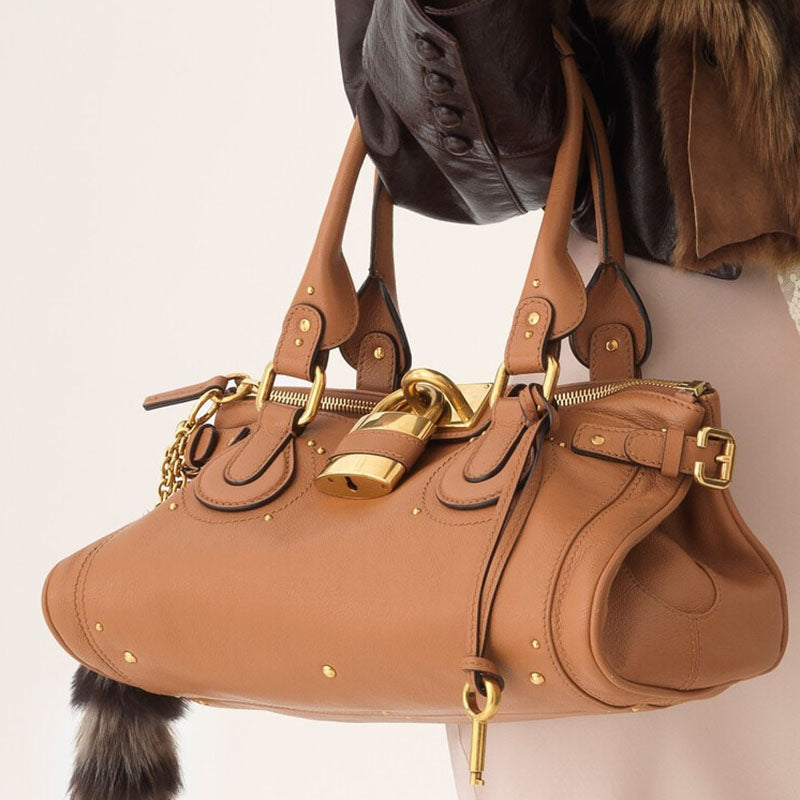 Women’s Vegan Leather Studs Boston Handbag with Large Lock