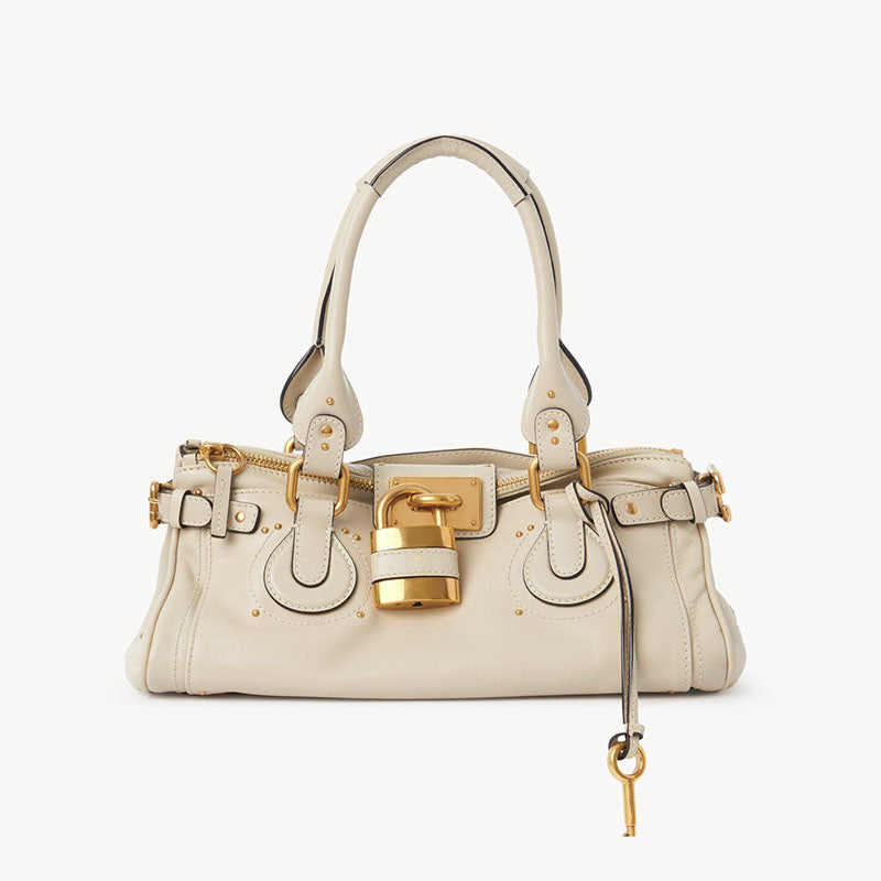 Women’s Vegan Leather Studs Boston Handbag with Large Lock