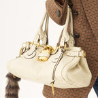 Women’s Vegan Leather Studs Boston Handbag with Large Lock