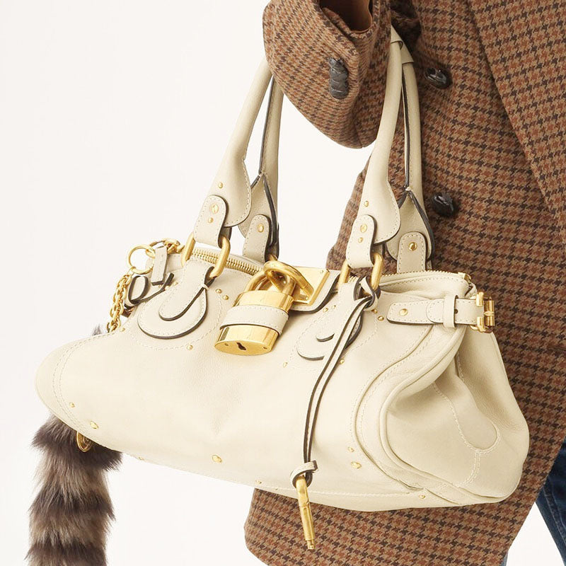 Women’s Vegan Leather Studs Boston Handbag with Large Lock