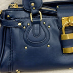 Women’s Vegan Leather Studs Boston Handbag with Large Lock