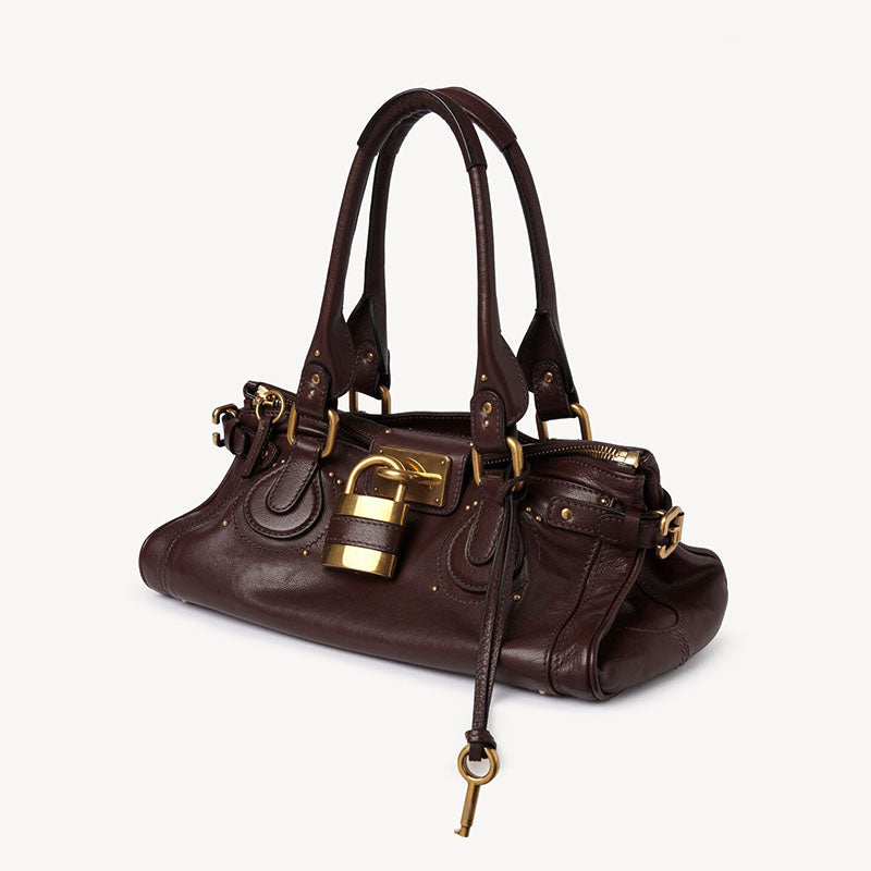 Women’s Vegan Leather Studs Boston Handbag with Large Lock