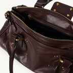Women’s Vegan Leather Studs Boston Handbag with Large Lock