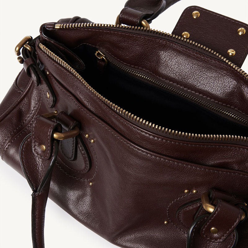 Women’s Vegan Leather Studs Boston Handbag with Large Lock