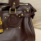 Women’s Vegan Leather Studs Boston Handbag with Large Lock