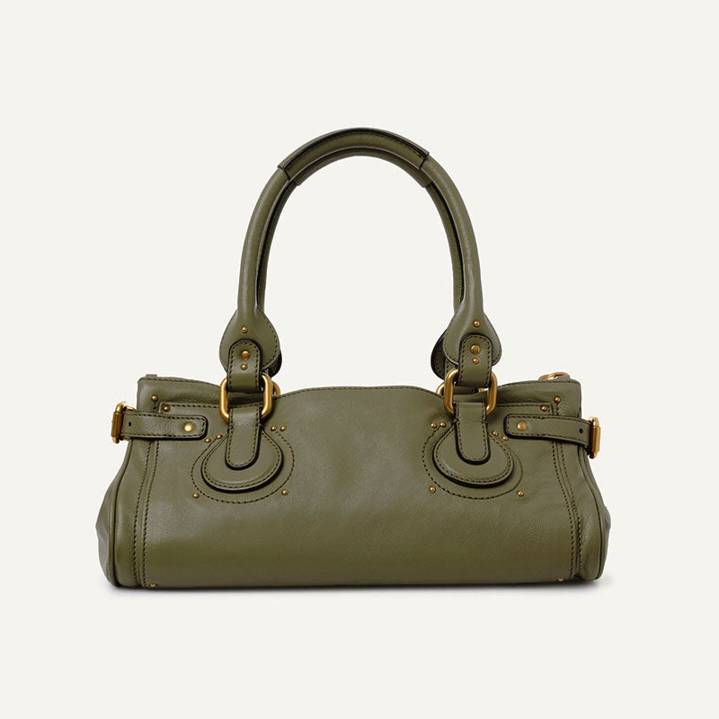 Women’s Vegan Leather Studs Boston Handbag with Large Lock