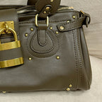 Women’s Vegan Leather Studs Boston Handbag with Large Lock