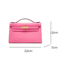 Women’s Ostrich Embossed Full-Grain Leather Turn Lock Top Handle Bag with Crossbody Shoulder Strap