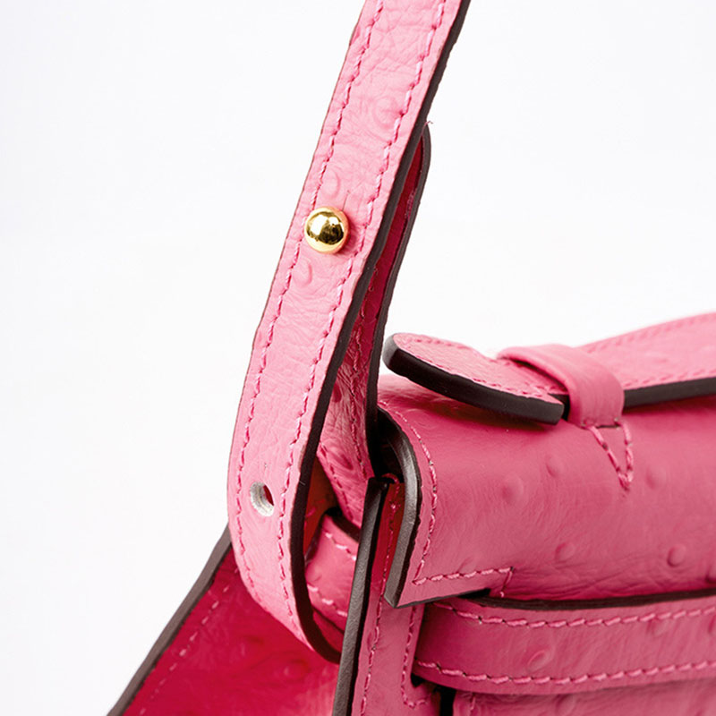 Women’s Ostrich Embossed Full-Grain Leather Turn Lock Top Handle Bag with Crossbody Shoulder Strap