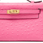 Women’s Ostrich Embossed Full-Grain Leather Turn Lock Top Handle Bag with Crossbody Shoulder Strap
