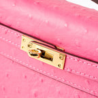 Women’s Ostrich Embossed Full-Grain Leather Turn Lock Top Handle Bag with Crossbody Shoulder Strap