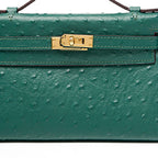 Women’s Ostrich Embossed Full-Grain Leather Turn Lock Top Handle Bag with Crossbody Shoulder Strap