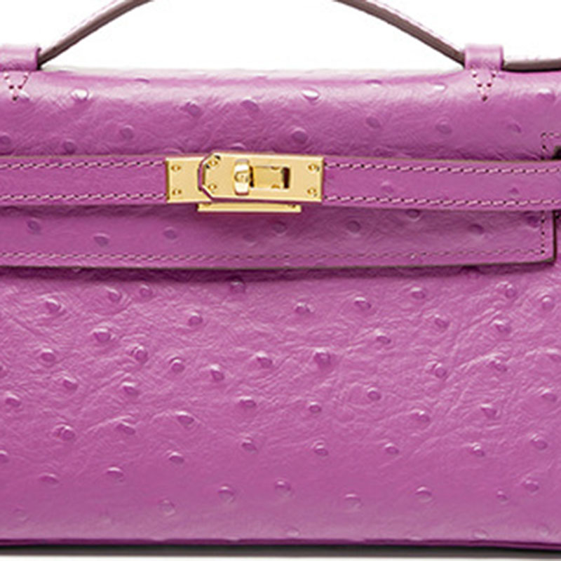 Women’s Ostrich Embossed Full-Grain Leather Turn Lock Top Handle Bag with Crossbody Shoulder Strap