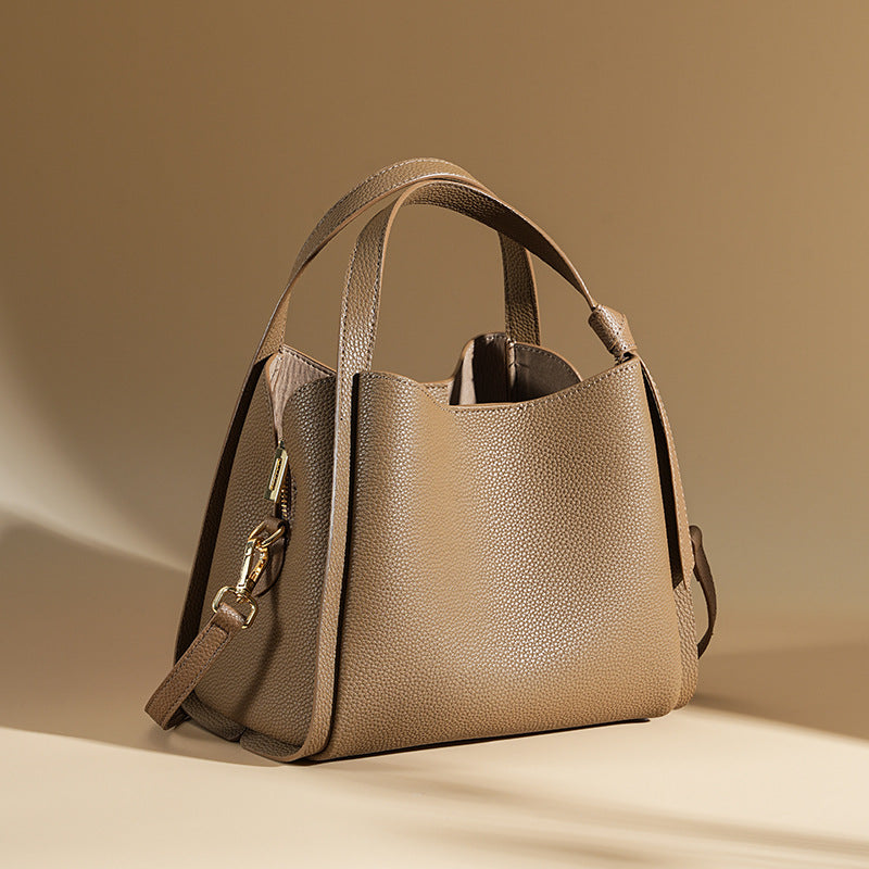 Women’s Genuine Leather Minimalist Shoulder Bucket Bag