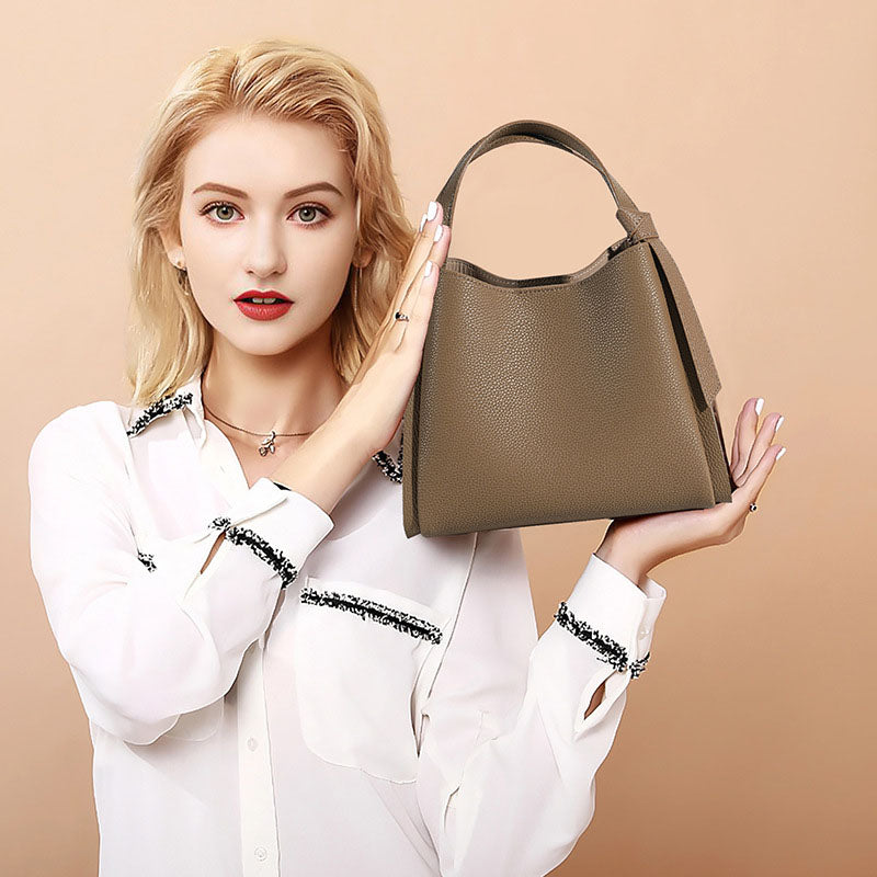 Women’s Genuine Leather Minimalist Shoulder Bucket Bag