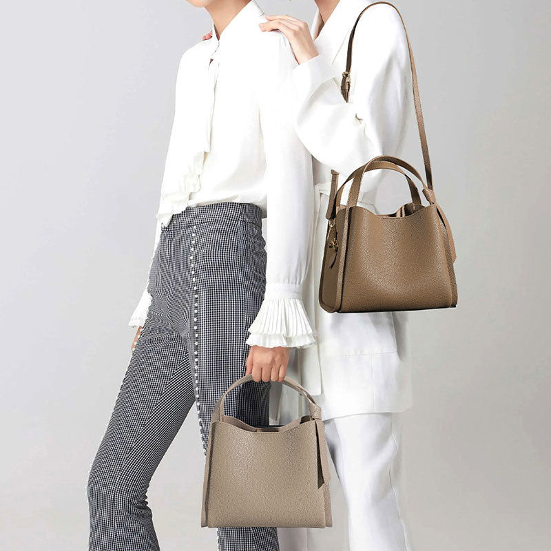 Women’s Genuine Leather Minimalist Shoulder Bucket Bag