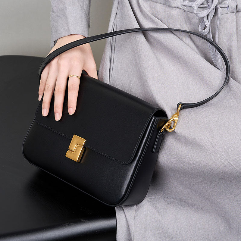 Women’s Vintage Genuine Leather Lock Shoulder Bags