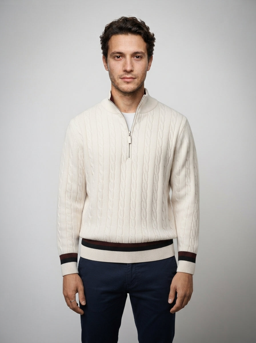 The Lanercost Cable Zip in Cream