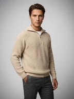 The Strathmore Zip Collar Knit in Beige