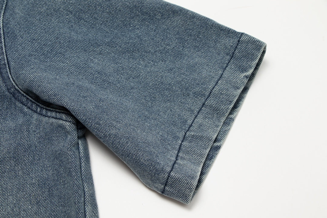 Monogram Denim Co-Ord Set in washed dark blue