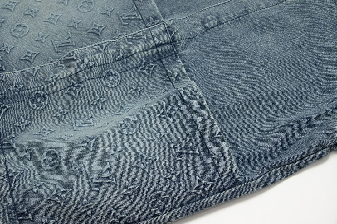 Monogram Denim Co-Ord Set in washed dark blue