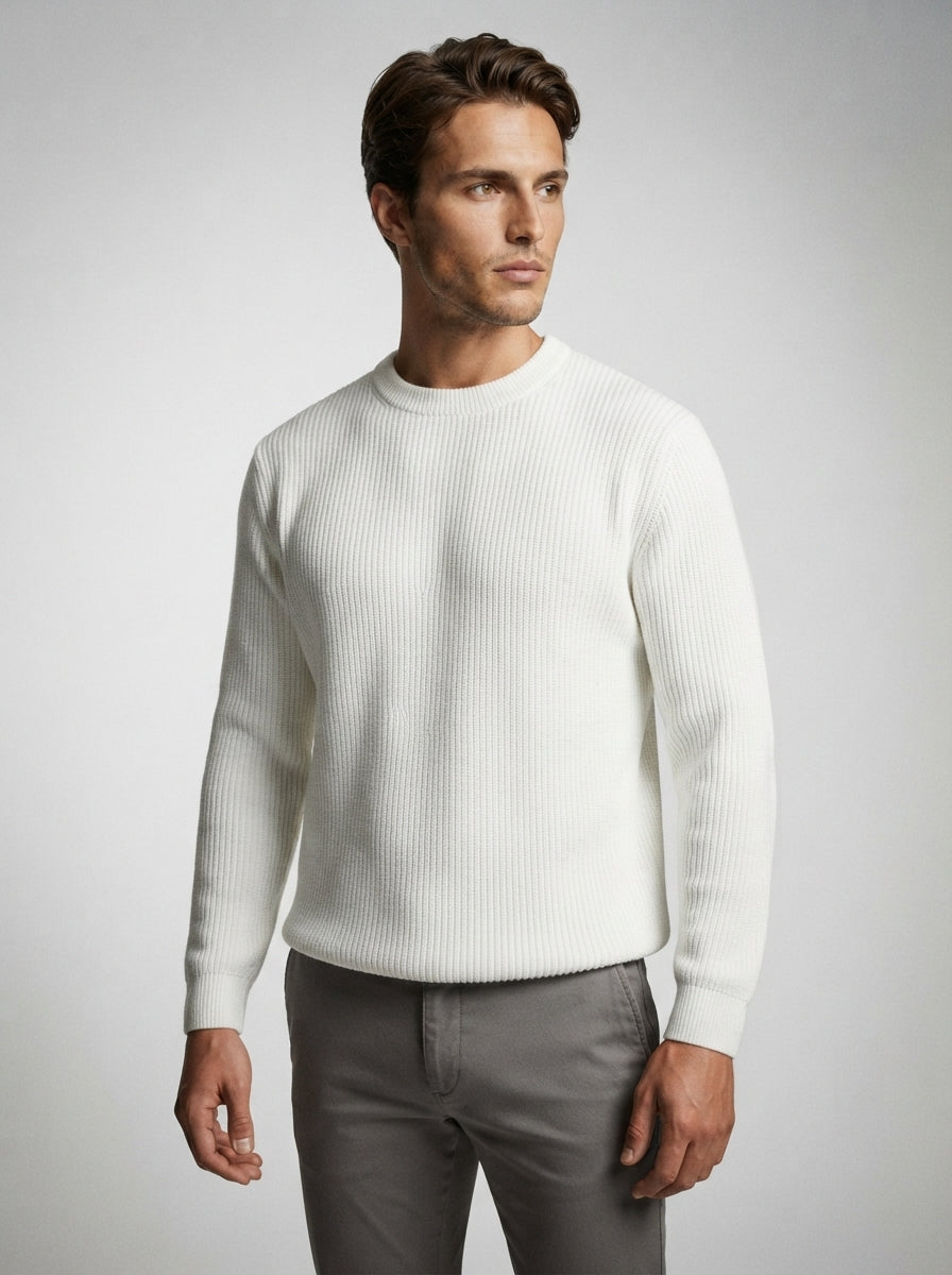 The Latchmere Ribbed Crew in White