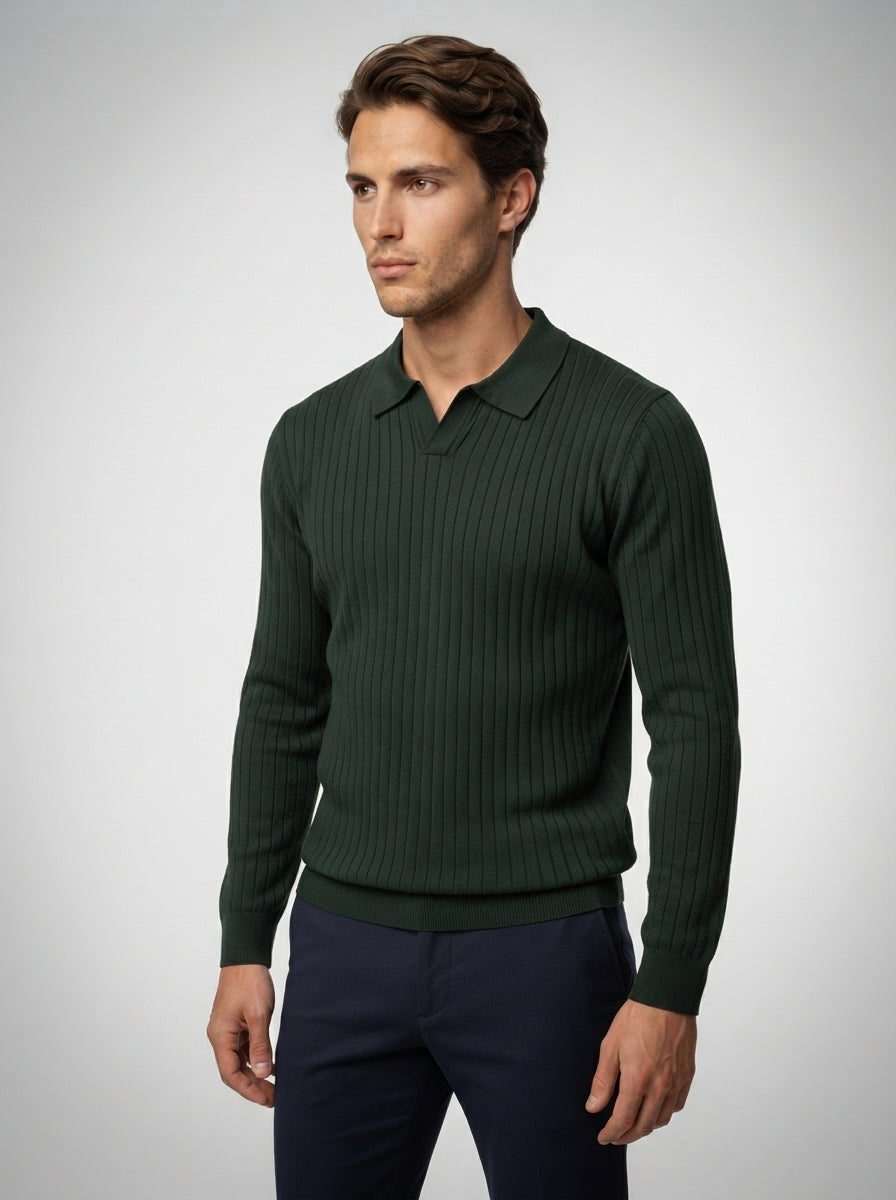 The Melrose Knit Polo in Dark Green