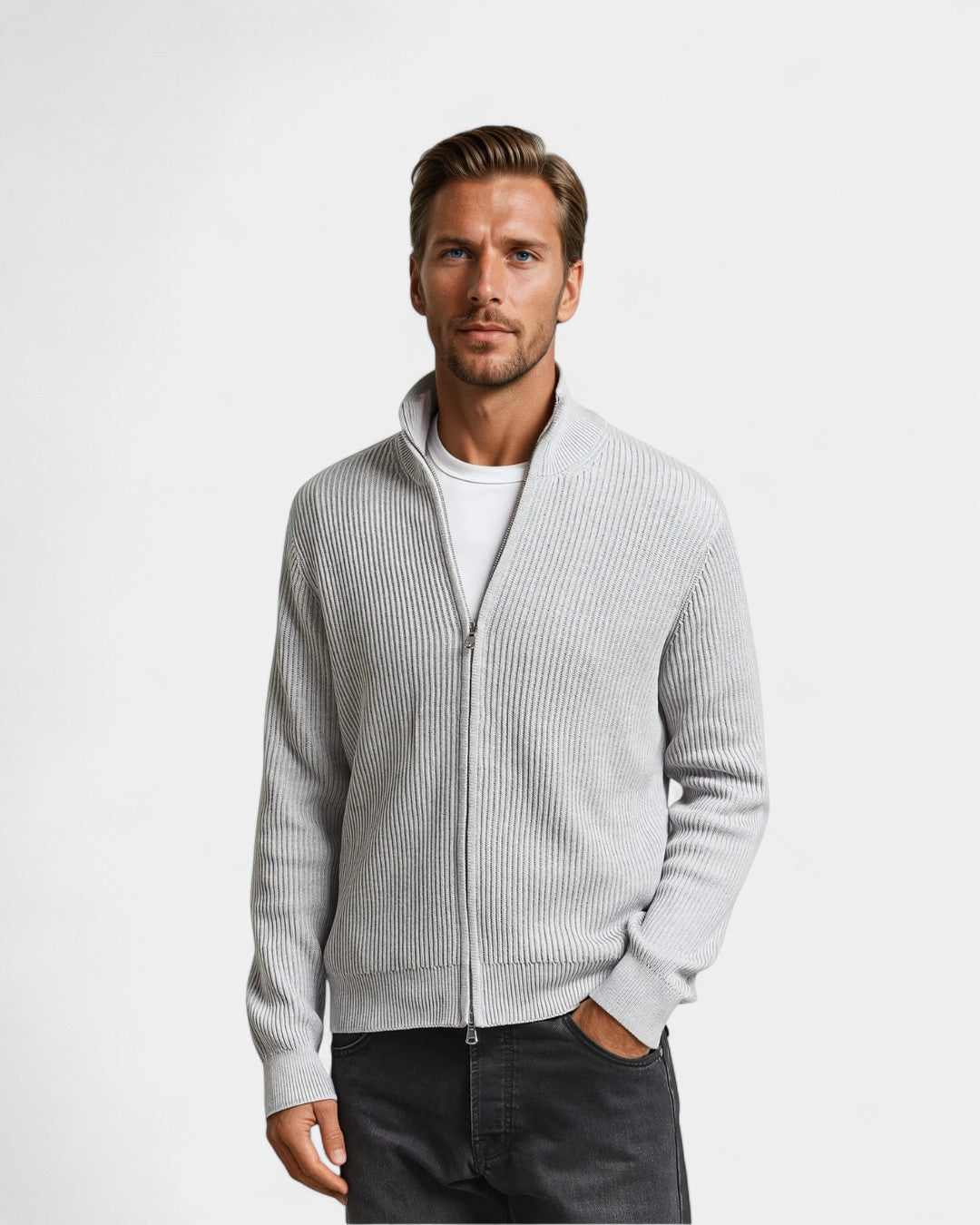 AveryAshdown Knitted Zip Ribbed Cardigan