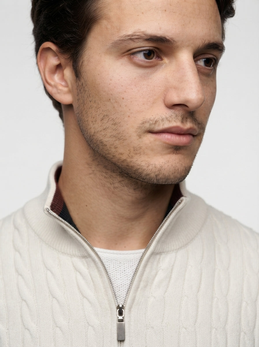 The Lanercost Cable Zip in Cream